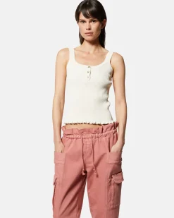 Ribbed jersey top with buttons