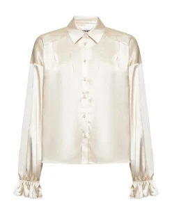 Satin shirt with ruffled sleeves