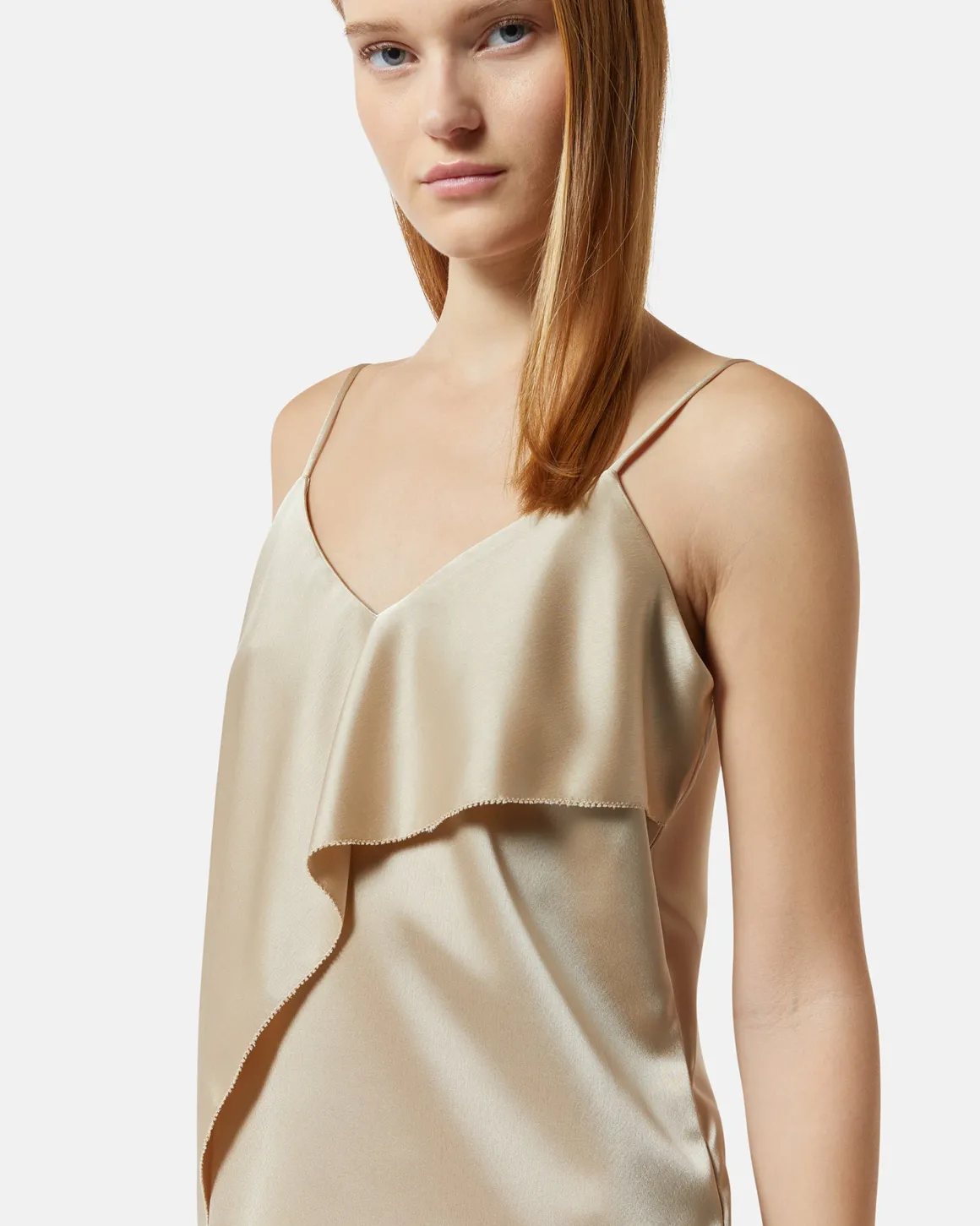 Satin top with ruffle