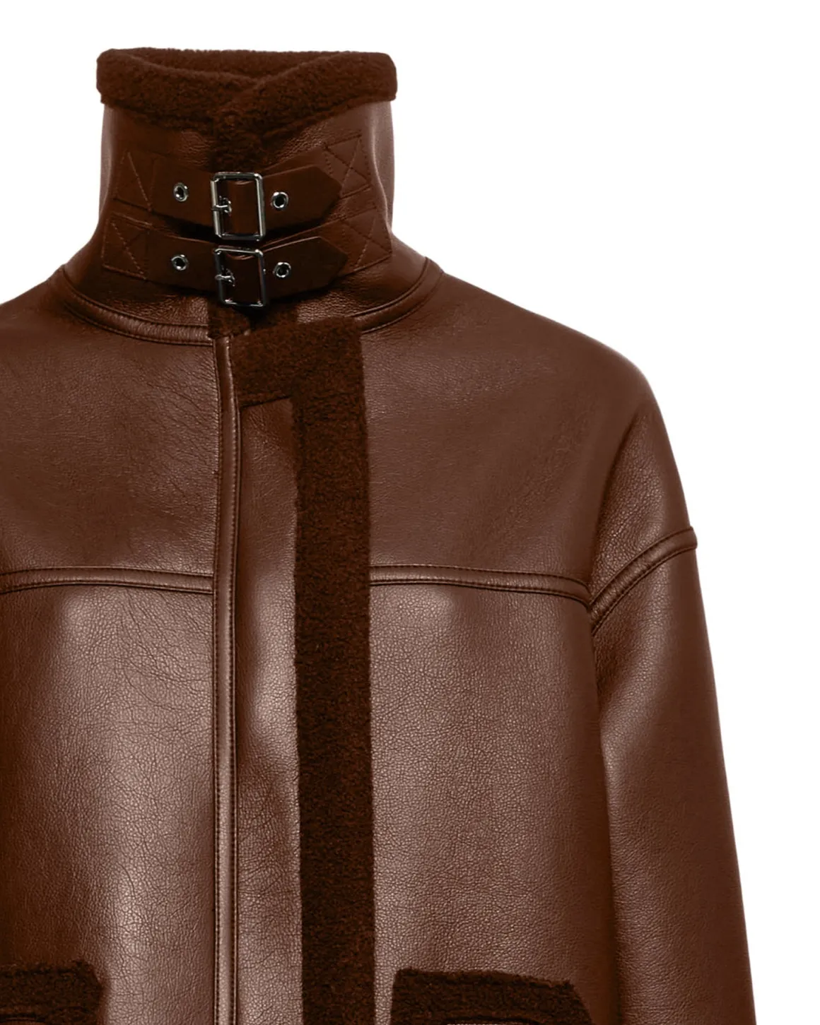 Shearling-effect coat with high collar