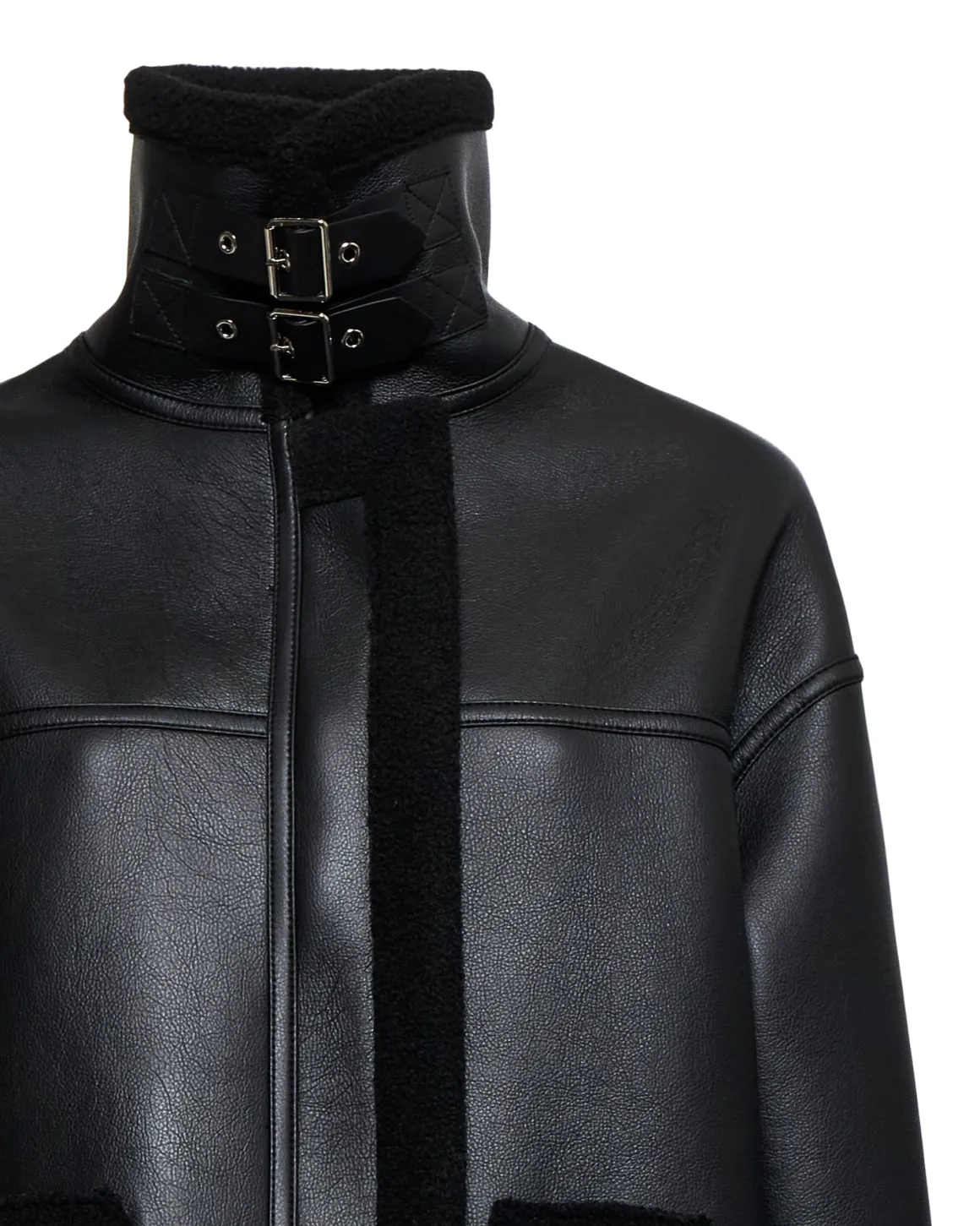 Shearling-effect coat with high collar