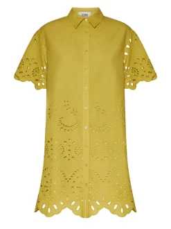 Shirt dress with perforated work and decorative details