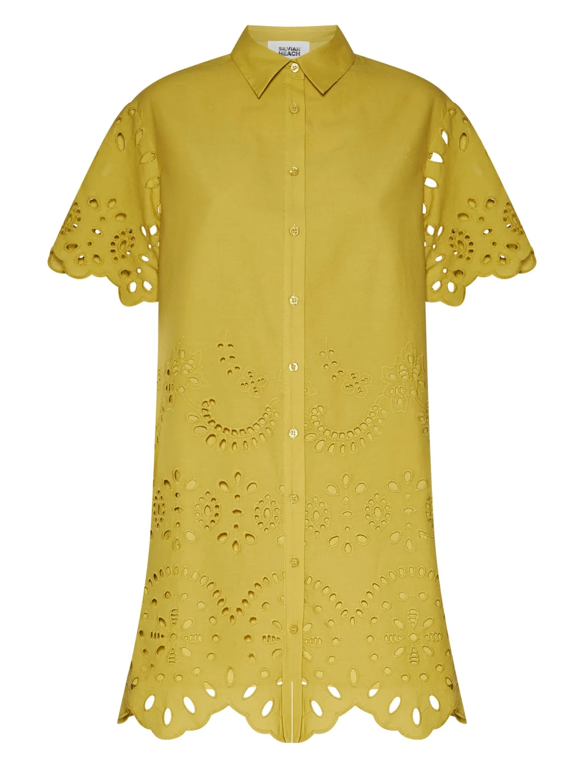 Shirt dress with perforated work and decorative details