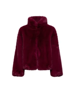 Short burgundy faux fur jacket