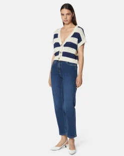 Short cardigan in striped stunned jersey