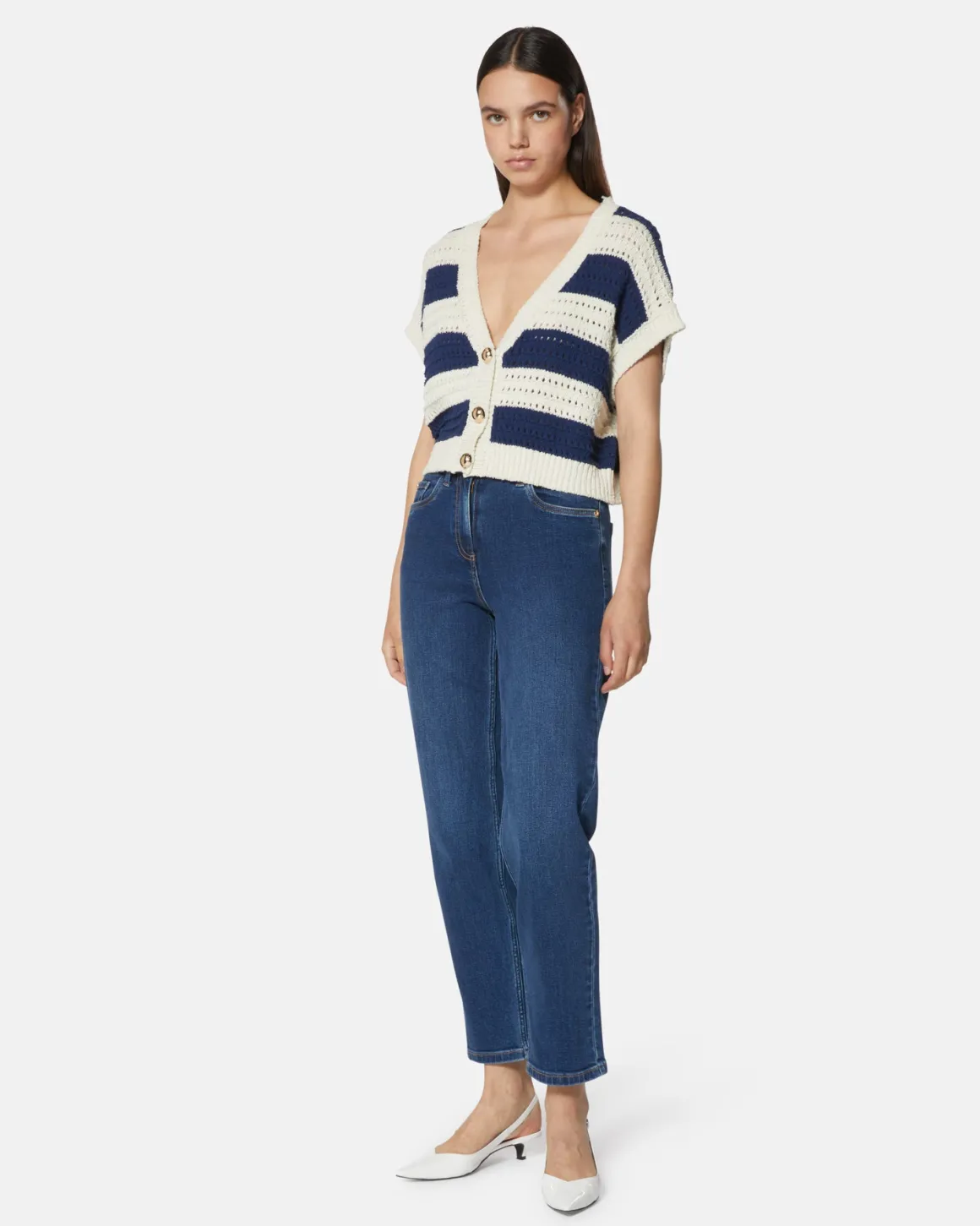 Short cardigan in striped stunned jersey