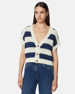 Short cardigan in striped stunned jersey