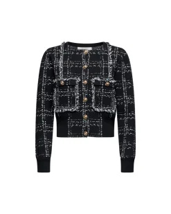 Short cardigan with tweed-effect pattern