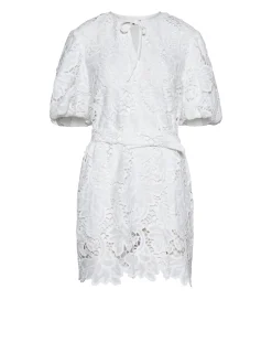 Short Dress with Decorated Surface and Voluminous Sleeves