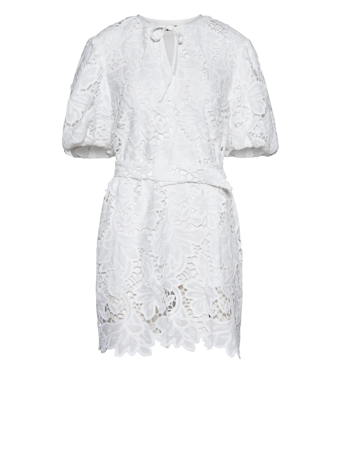 Short Dress with Decorated Surface and Voluminous Sleeves