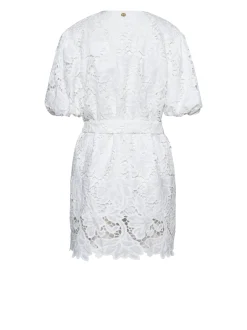 Short Dress with Decorated Surface and Voluminous Sleeves