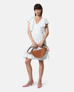 Short dress with V -neck and decorative ruffles