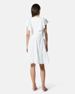 Short dress with V -neck and decorative ruffles