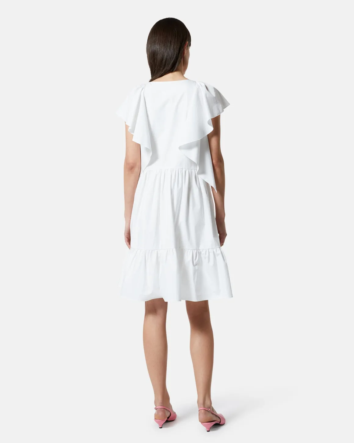 Short dress with V -neck and decorative ruffles