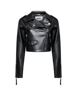 Short leather biker jacket