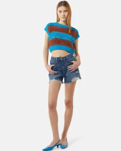 Short top in two -tone broken jersey