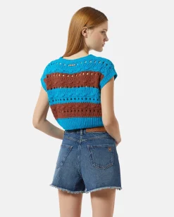 Short top in two -tone broken jersey