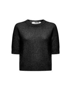 Short-sleeved lurex-effect sweater