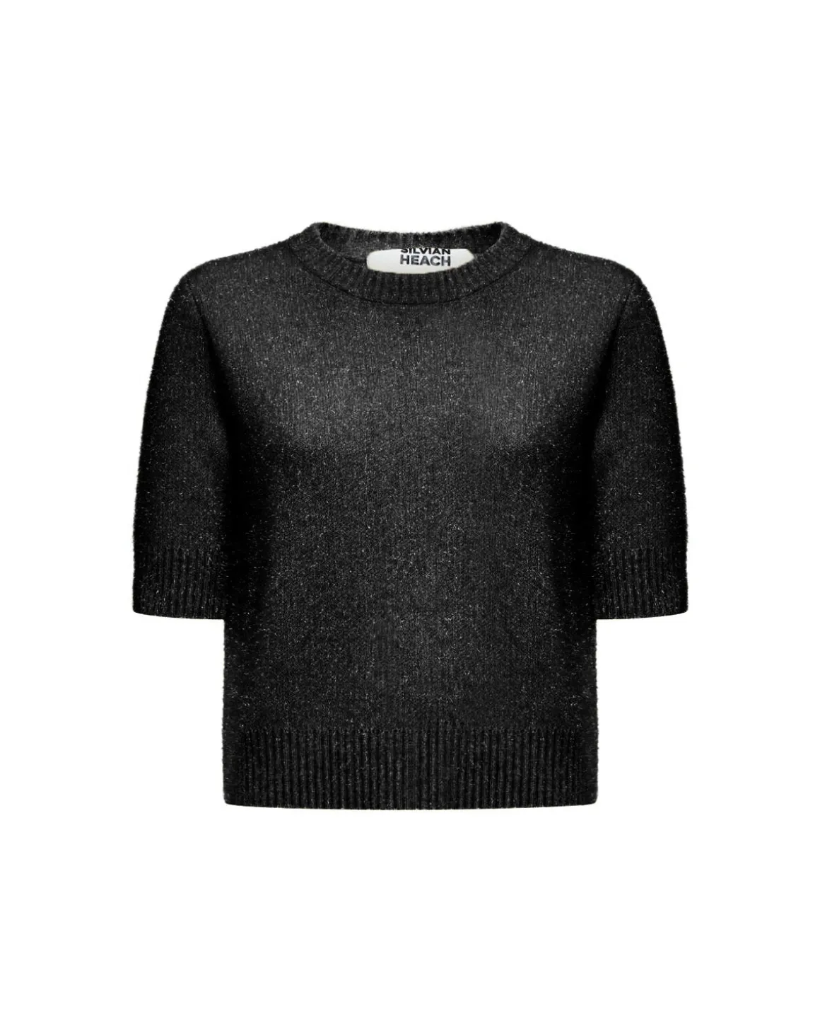 Short-sleeved lurex-effect sweater
