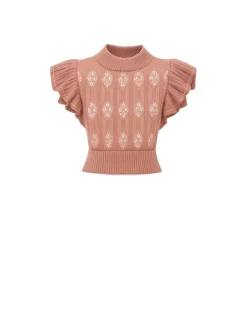 Short-sleeved top with decorative detail and high neck