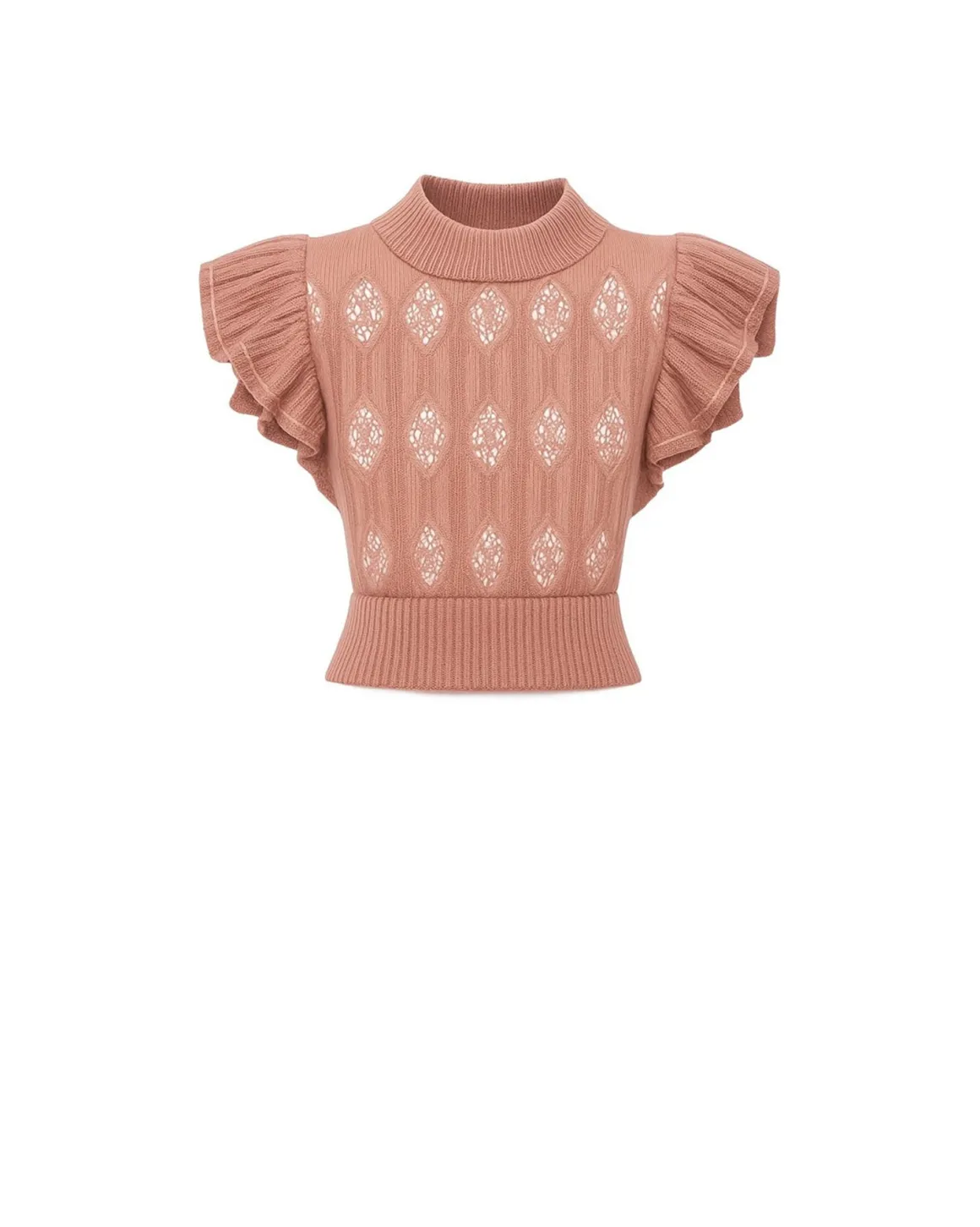 Short-sleeved top with decorative detail and high neck