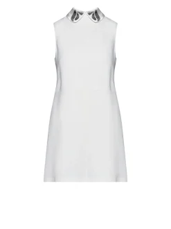 Sleeveless Dress with Decorated Collar and Essential Lines