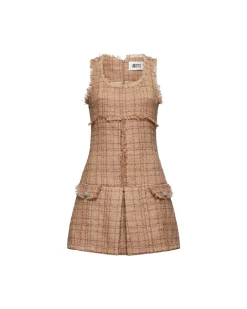 Sleeveless dress with fringed details