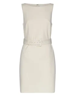 Sleeveless dress with matching belt and clean lines