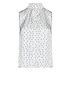 Sleeveless top with high neck and micro motif