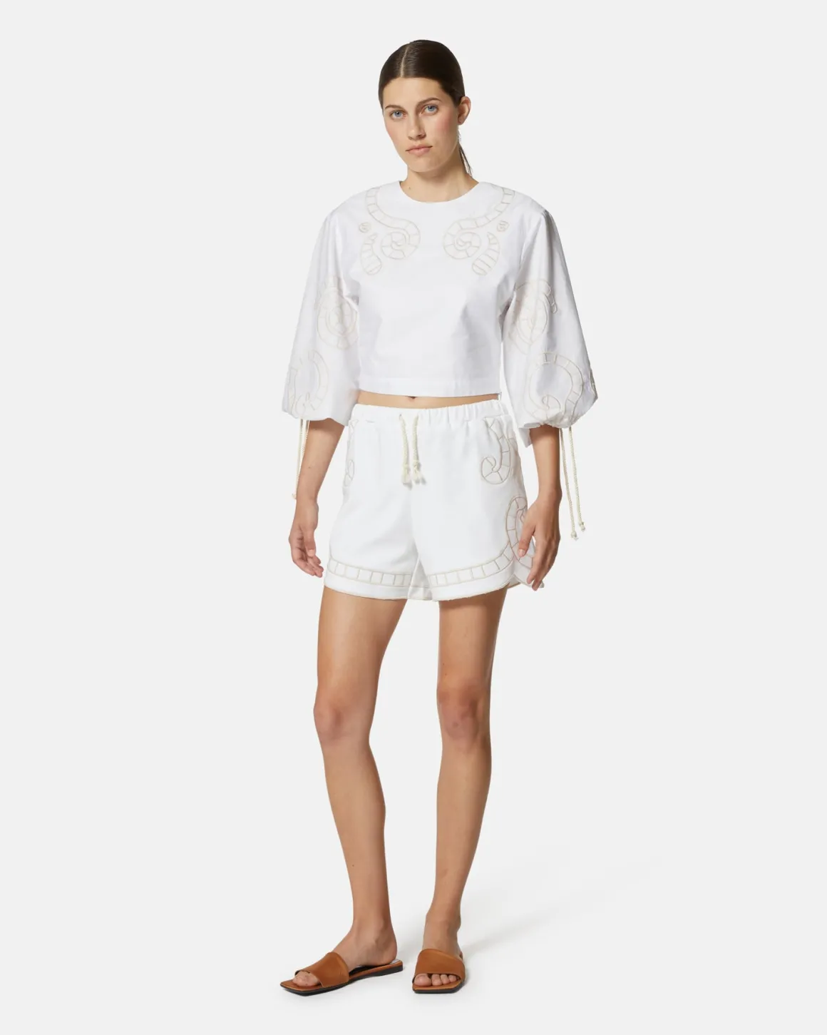 Top crop with sliced 窶銀菊mbroidery and sleeves