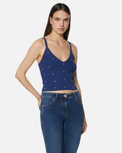 Top in shirt with applied pearls