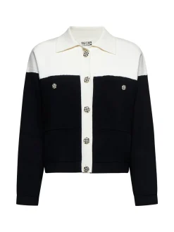 Two-tone sweater with collar and jewel buttons