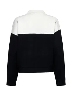 Two-tone sweater with collar and jewel buttons